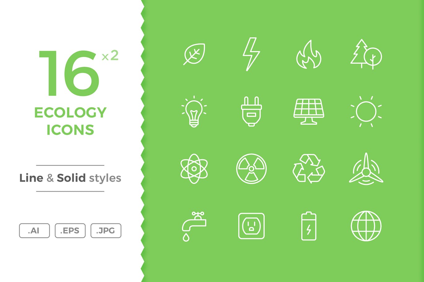 16枚生态环境主题矢量线性&Solid素材库精选图标 Ecology Icons插图
