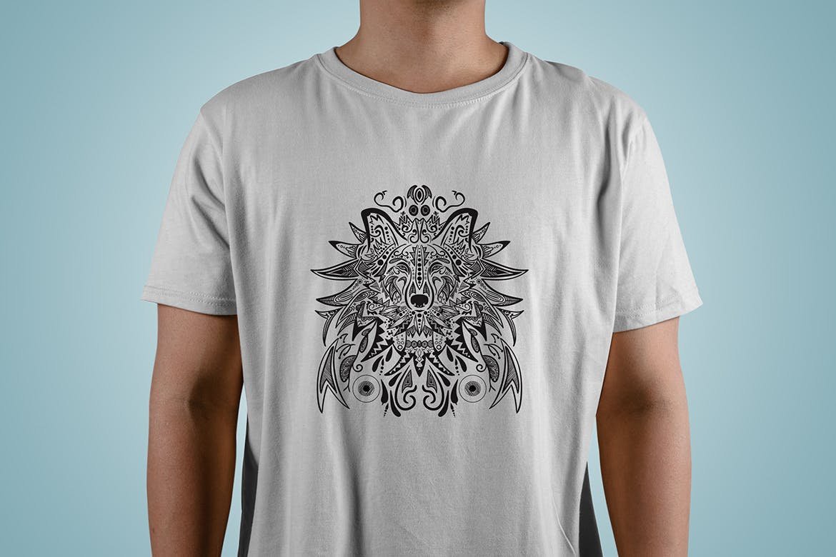 狼-曼陀罗花手绘T恤印花图案设计矢量插画素材库精选素材 Wolf Mandala T-shirt Design Vector Illustration插图(2)