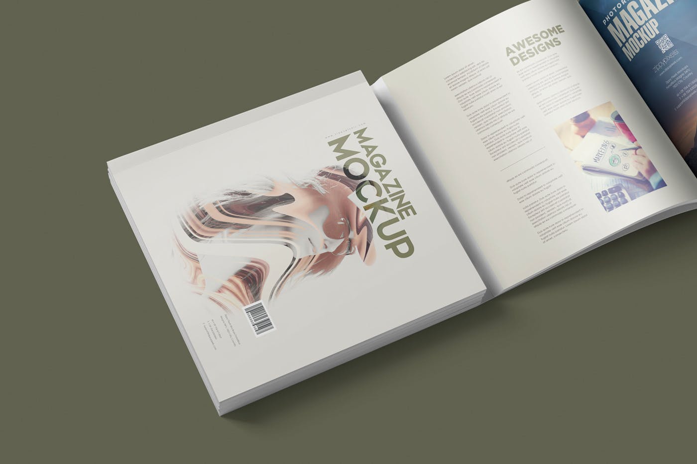 方形杂志印刷效果图样机普贤居精选PSD模板 Square Magazine Mockup Set插图(3)