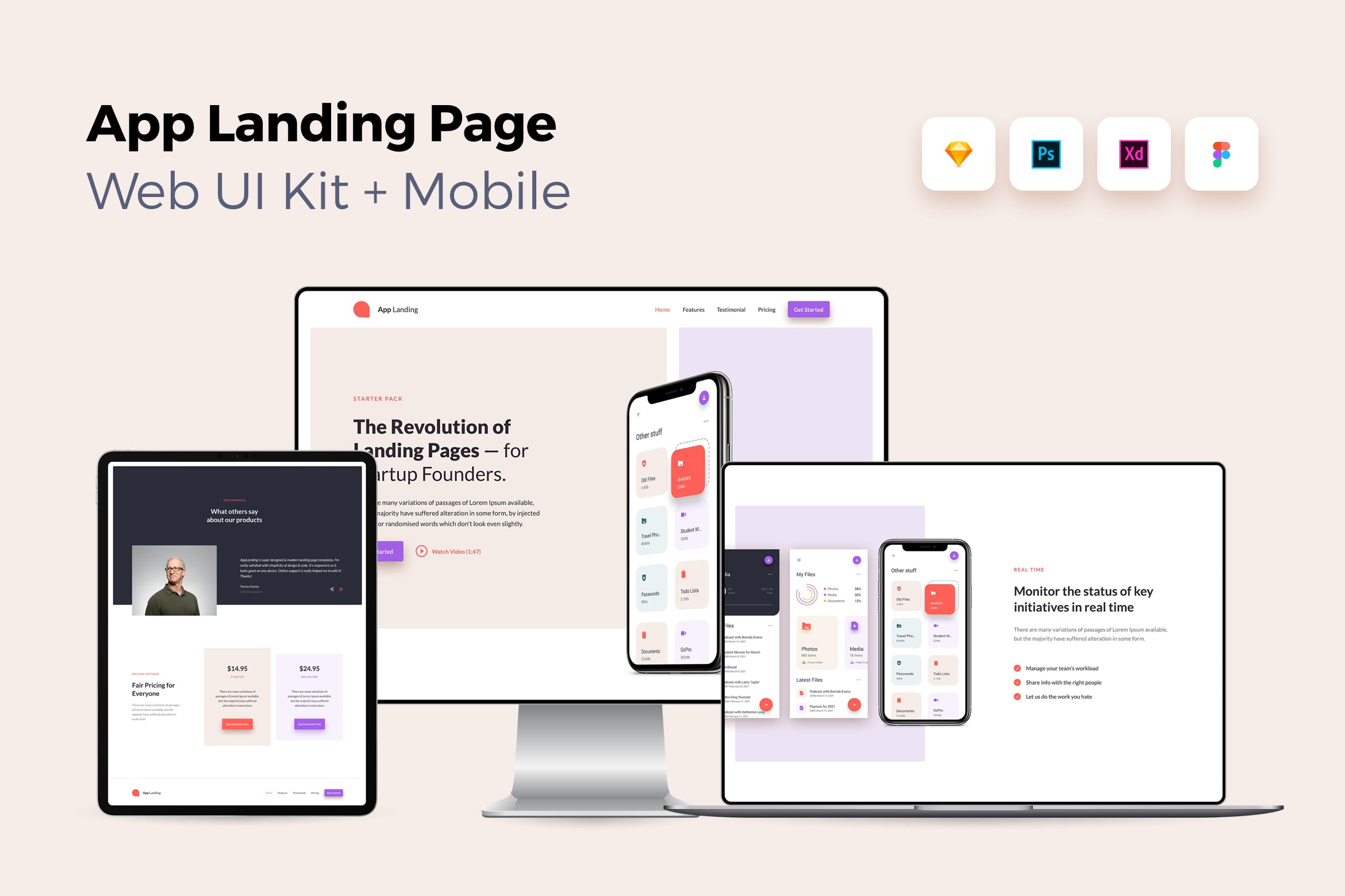 iOS端APP应用产品网站着陆页设计16设计网精选套件v2 iOS App Landing Page – Web UI Kit + Mobile – 2插图