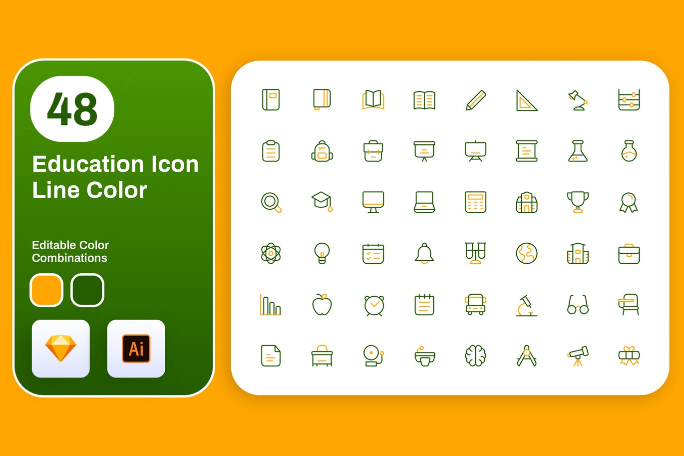 48枚教育行业主题彩色矢量线性素材库精选图标 Education Icon Line Color插图