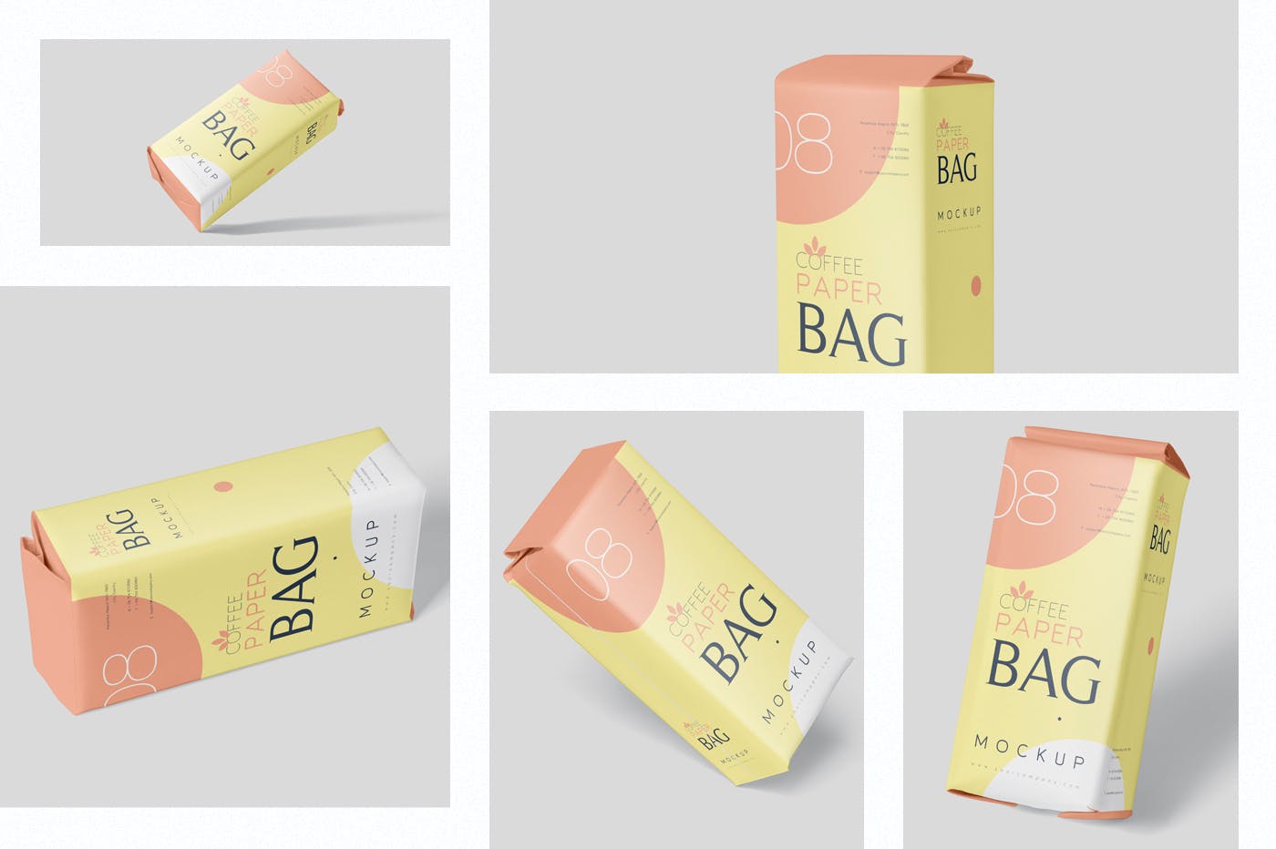 咖啡粉/咖啡豆纸袋包装16图库精选模板 Coffee Paper Bag Mockup Set插图(1)
