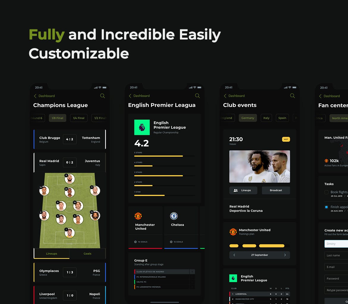 足球赛事APP应用UI设计16设计网精选套件[黑暗模式版本] Soccer mobile app – Dark UI插图(4)