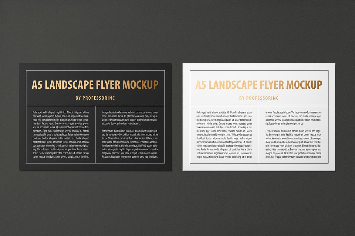 A5尺寸大小烫金设计风格宣传单效果图样机16图库精选模板 A5 Landscape Flyer Mockup — Foil Stamping Edition插图(5)