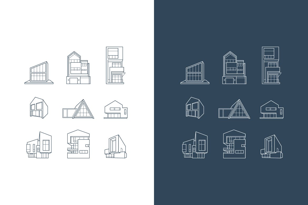 建筑房屋框架结构几何图形矢量非凡图库精选图标素材 vector logos of icons with architecture houses插图(1)