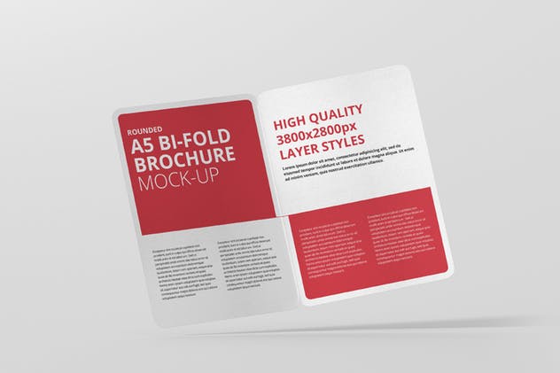 A5尺寸圆角双折页宣传册设计效果图样机素材库精选 A5 Bi-Fold Brochure Mock-Up – Round Corner插图(9)