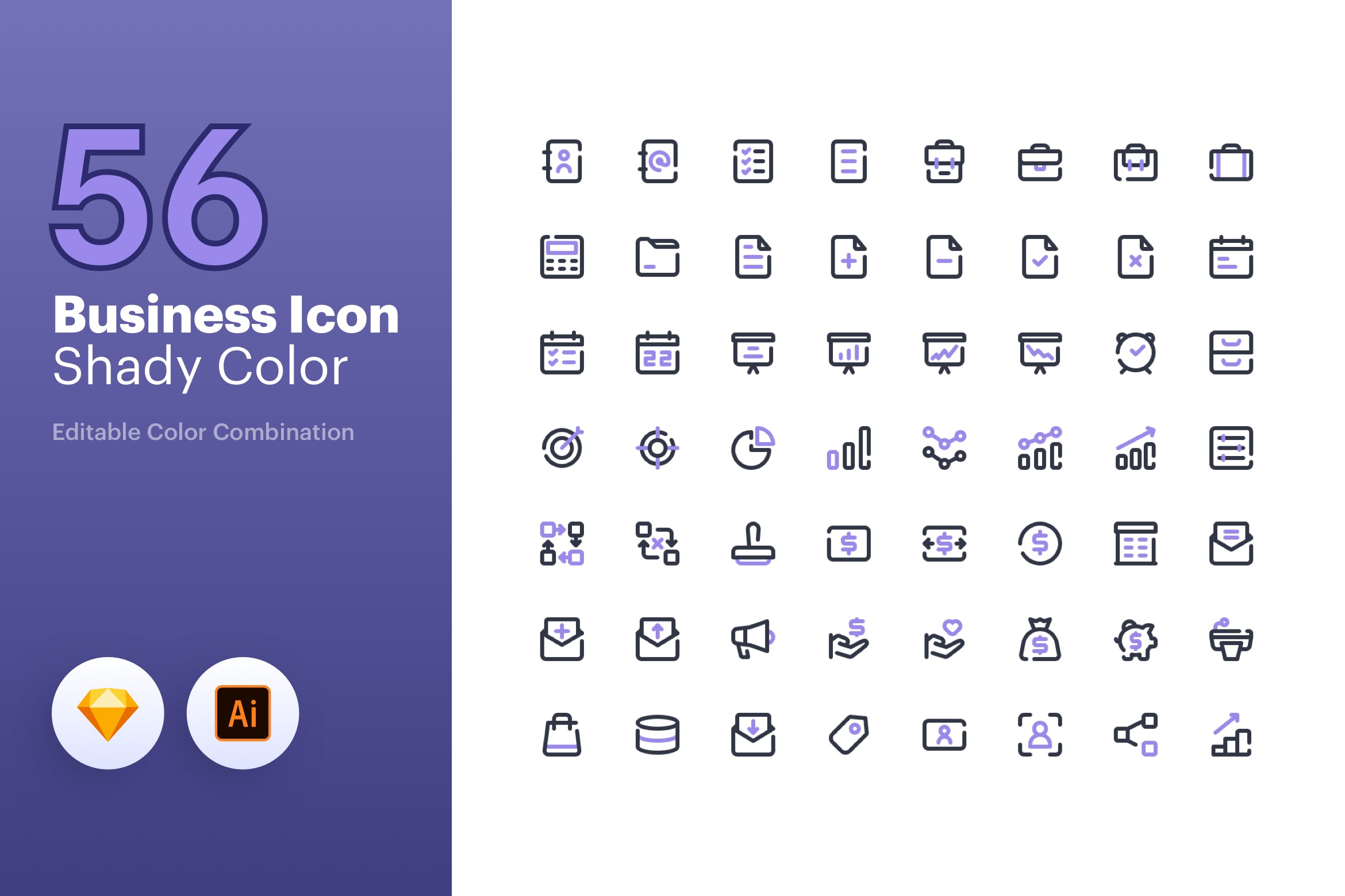 56枚商业主题彩色矢量线性非凡图库精选图标素材包 Business Icon – Line Color插图