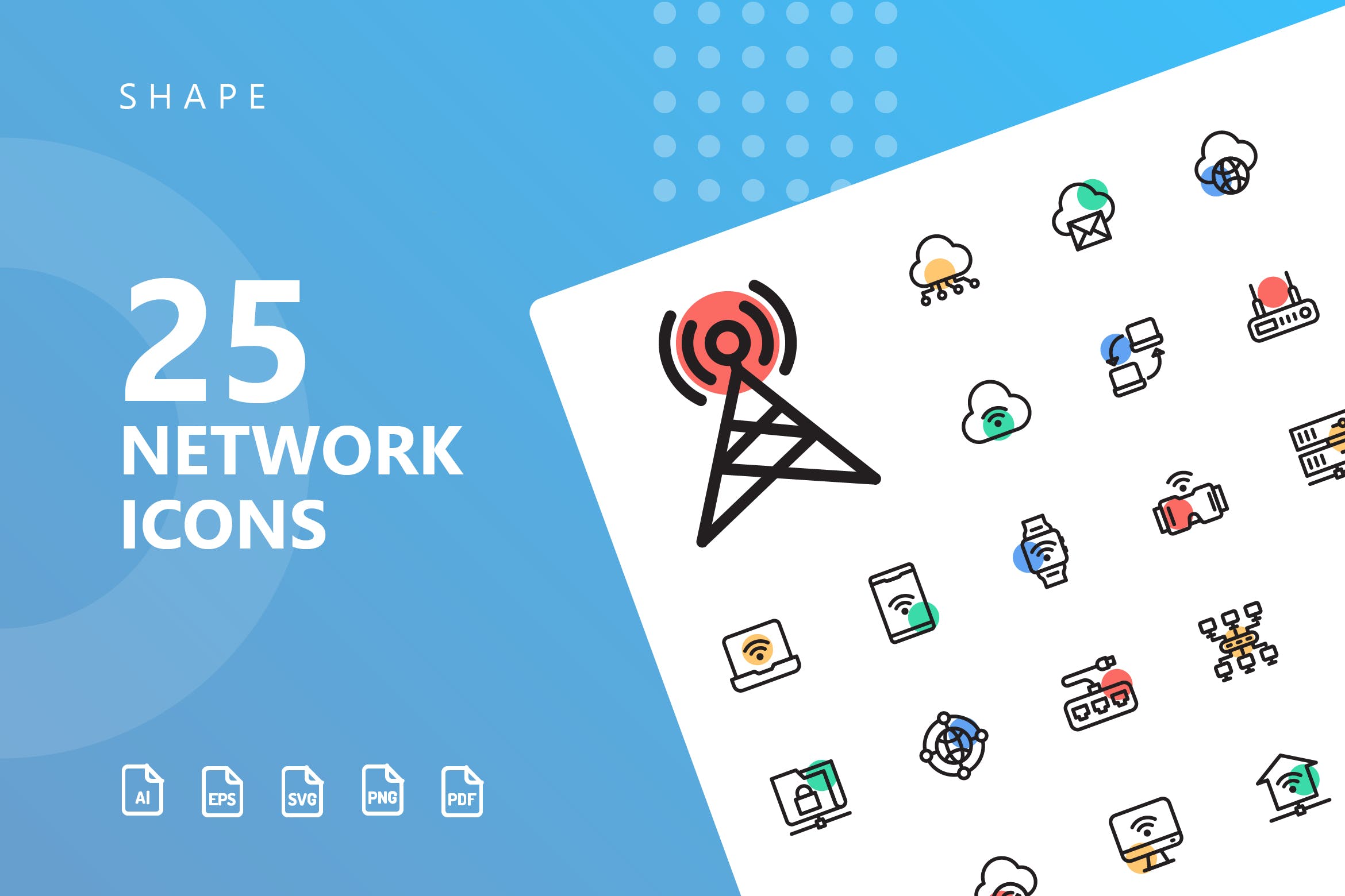 网络科技主题彩色圆点矢量16图库精选图标 Network Shape Icons插图