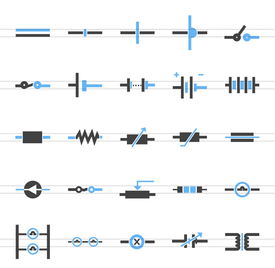 50枚电路线路板主题蓝黑色矢量非凡图库精选图标 50 Electric Circuits Blue & Black Icons插图(1)