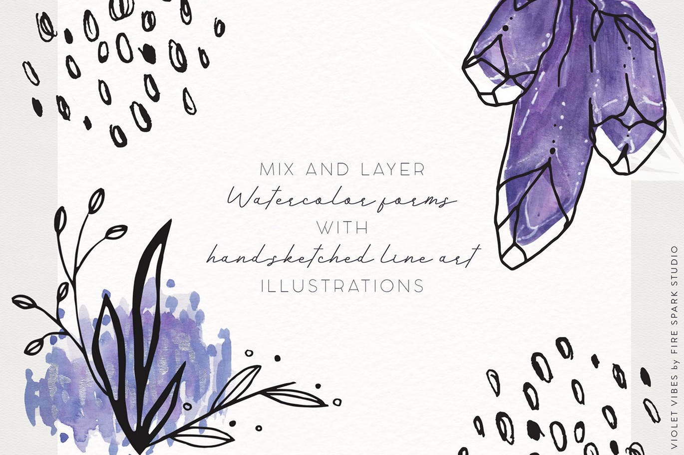 紫罗兰色时尚水彩手绘设计套件 Violet Vibes Graphic Art Kit插图(1)