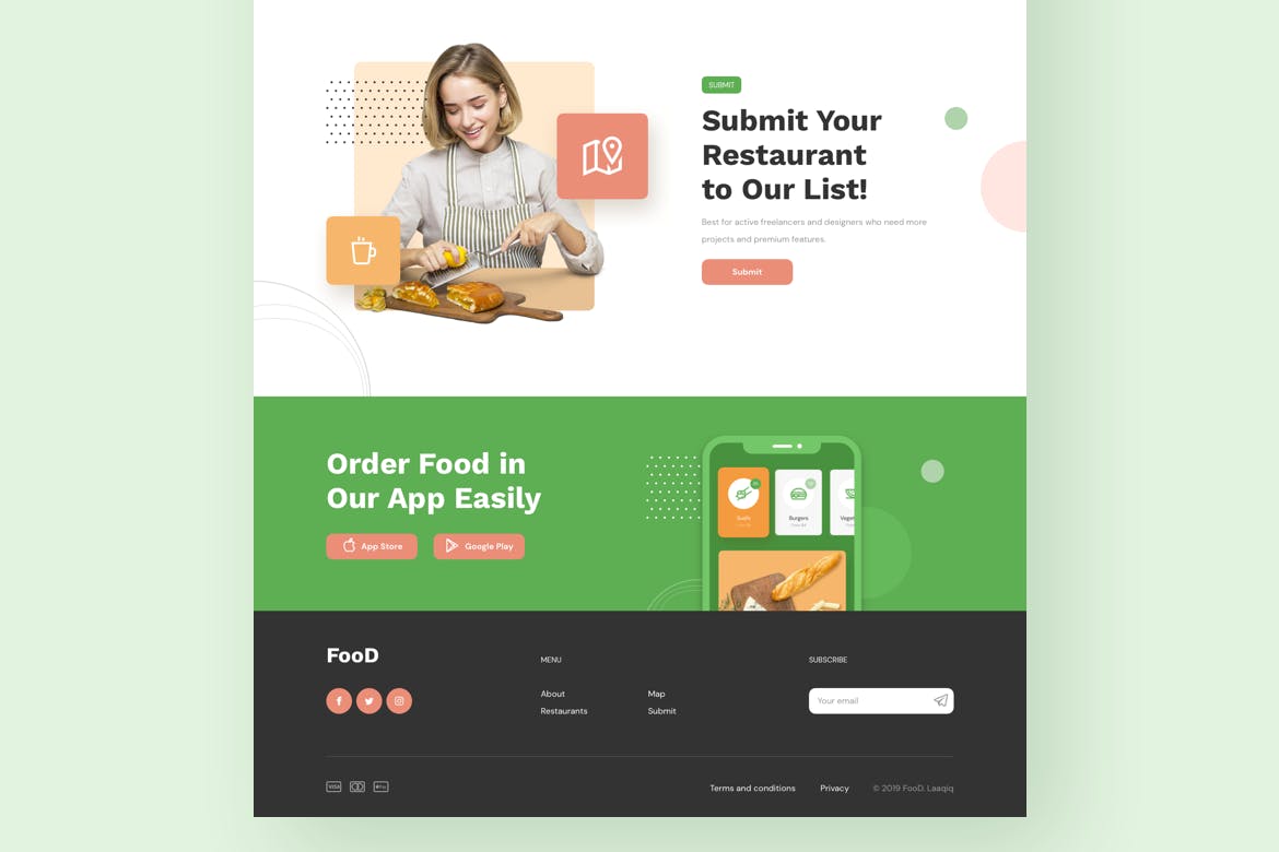 在线订餐/餐厅响应式网站设计素材库精选模板 Food Delivery Restaurant Responsive Template插图(5)