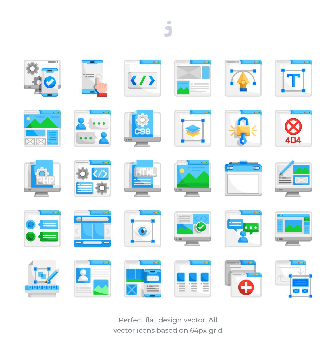 30枚扁平设计风格响应式网站设计16设计素材网精选图标 30 Responsive & Web Design Icons – Flat插图(1)