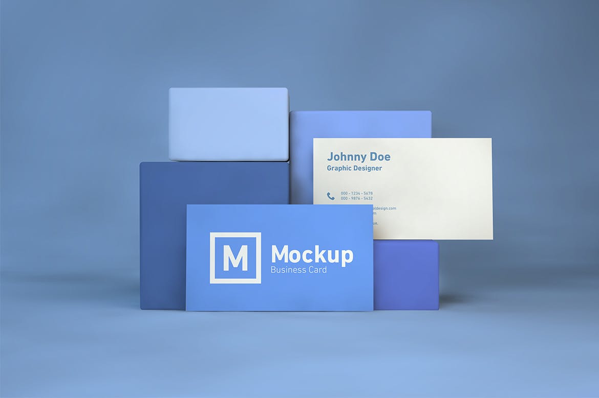 企业名片双面设计效果展示非凡图库精选 Business Card On Blocks Mockup插图(1)