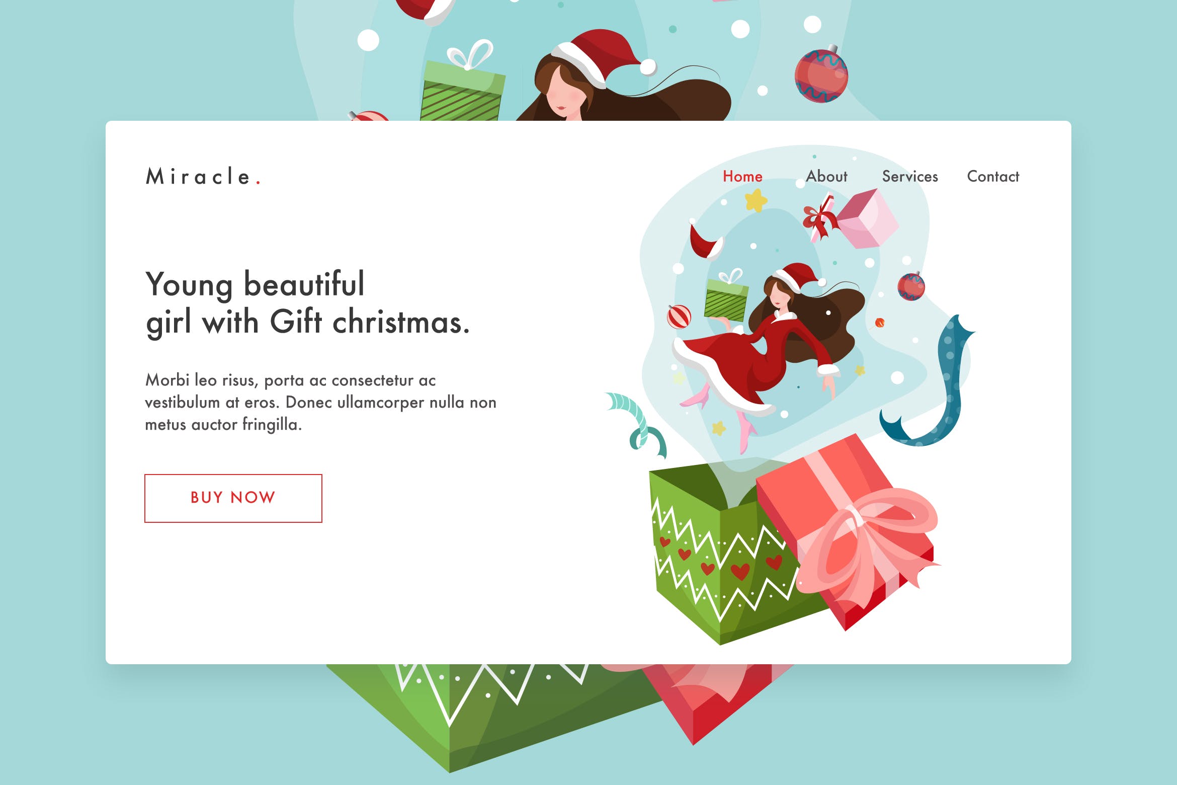 圣诞节礼物赠送主题网站着陆页设计模板v1 Merry Christmas Beautiful Girl with Gift Landing插图