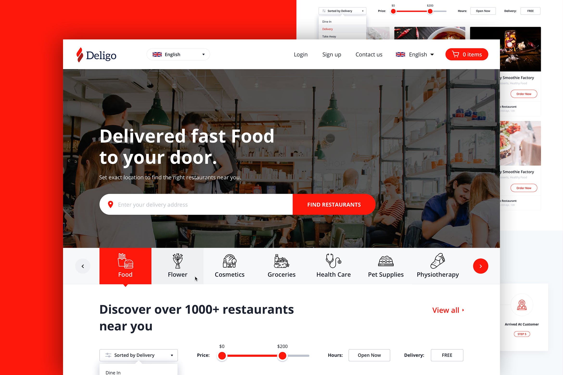 食物/快餐配送网站UI设计SKETCH模板 Deligo – Food Delivery Website插图