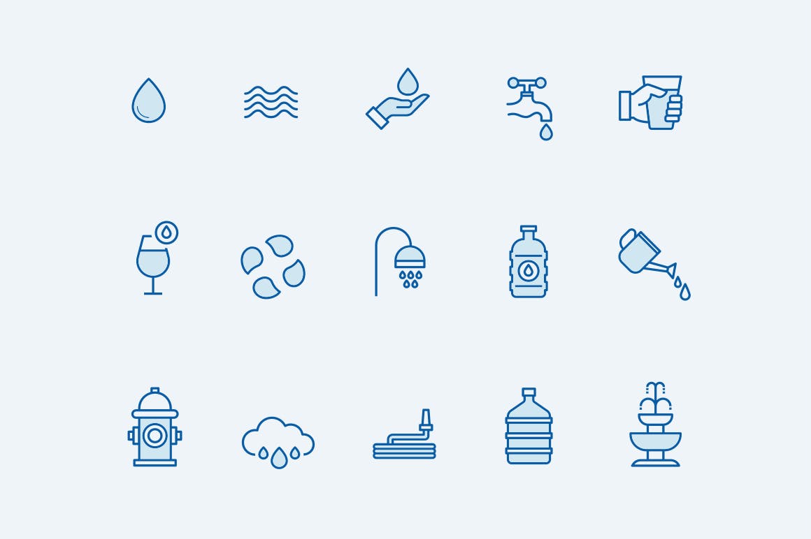 15枚供水系统主题矢量线性亿图网易图库精选图标 15 Water Icons插图(1)
