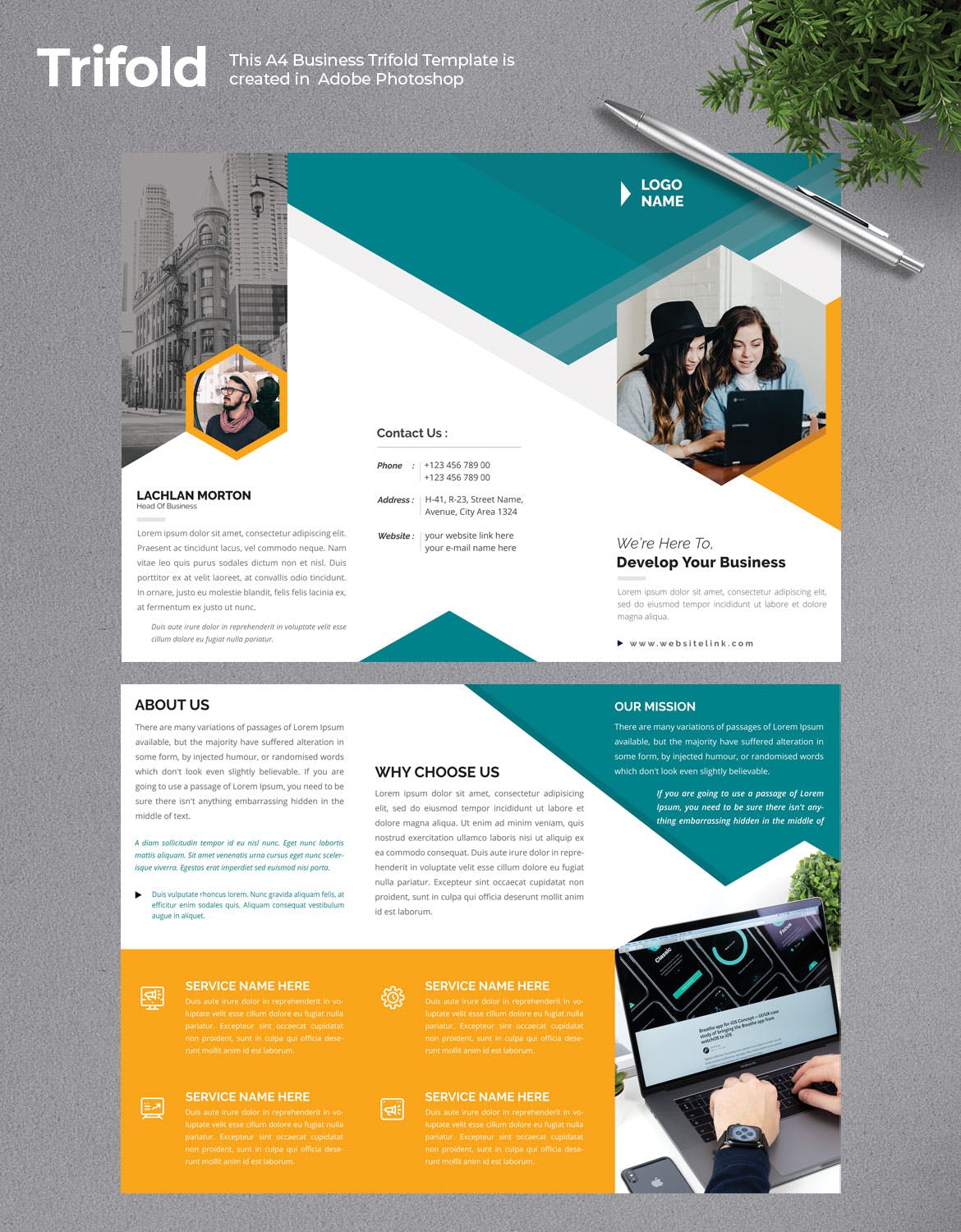 企业三折页版式设计宣传小册设计模板v2 Business Trifold Brochure插图(1)