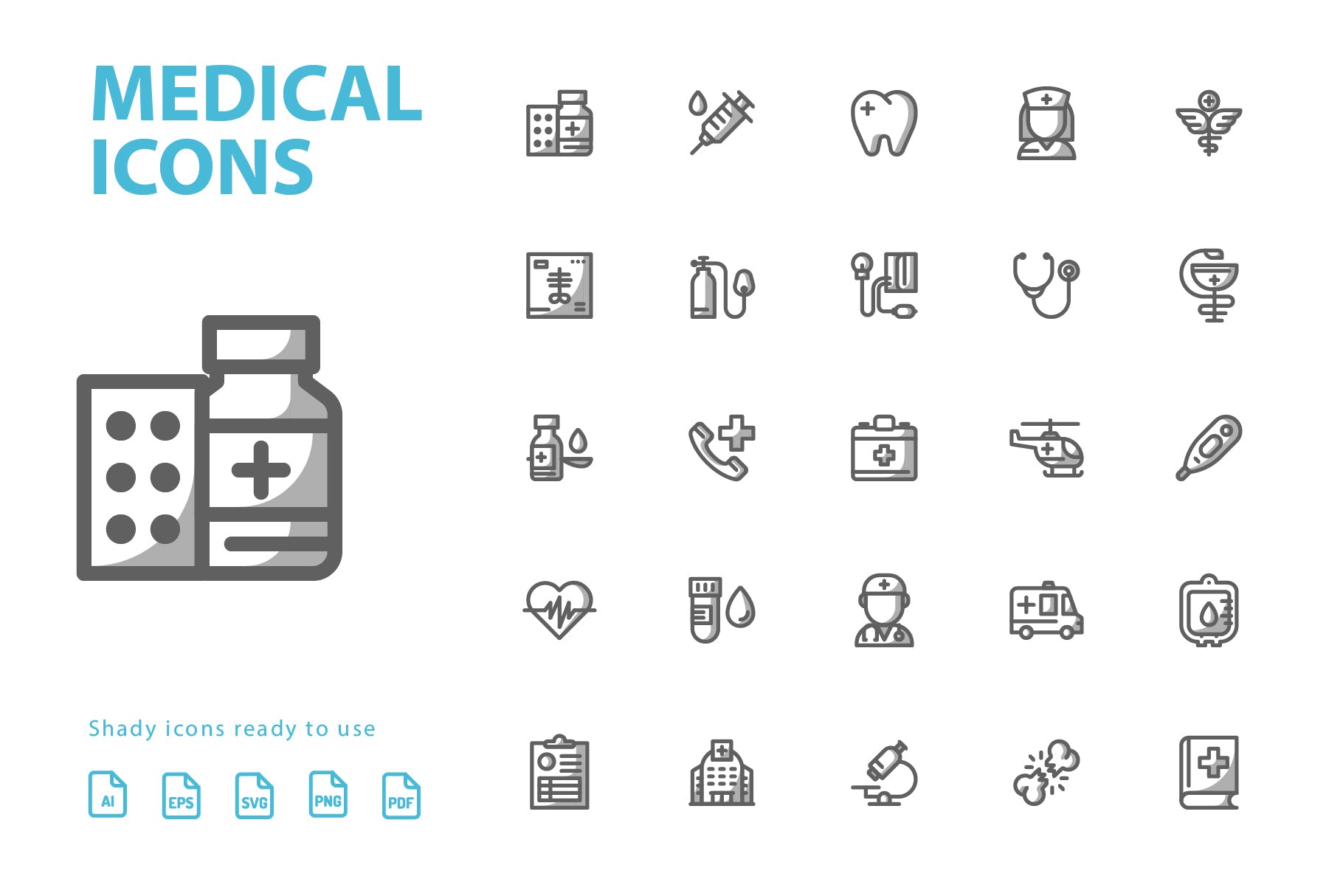 25枚医疗药物主题矢量阴影素材库精选图标v1 Medical Shady Icons插图(2)