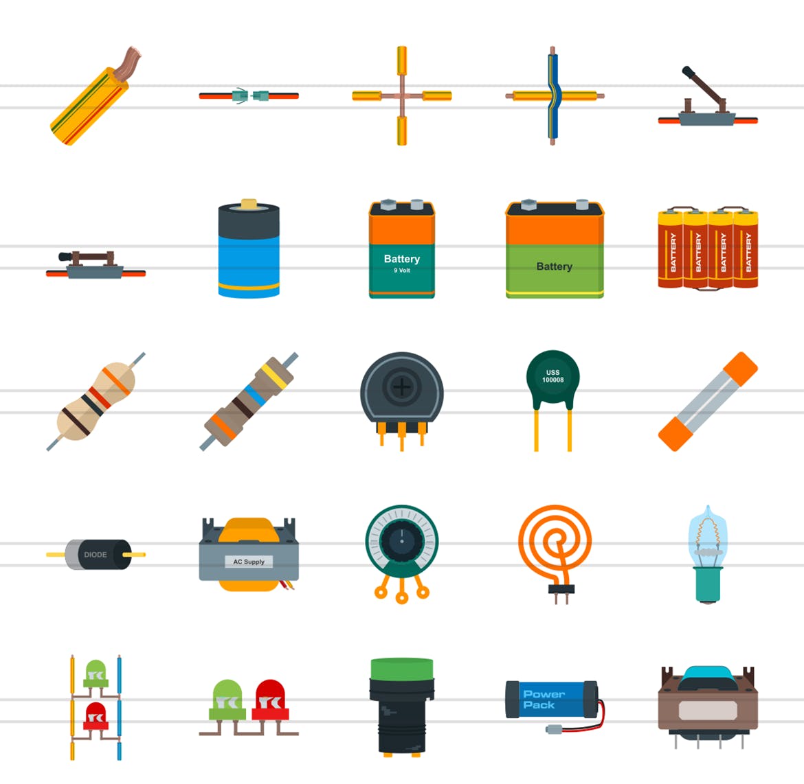 50枚电路线路板主题扁平化彩色矢量素材天下精选图标 50 Electric Circuits Flat Multicolor Icons插图(1)