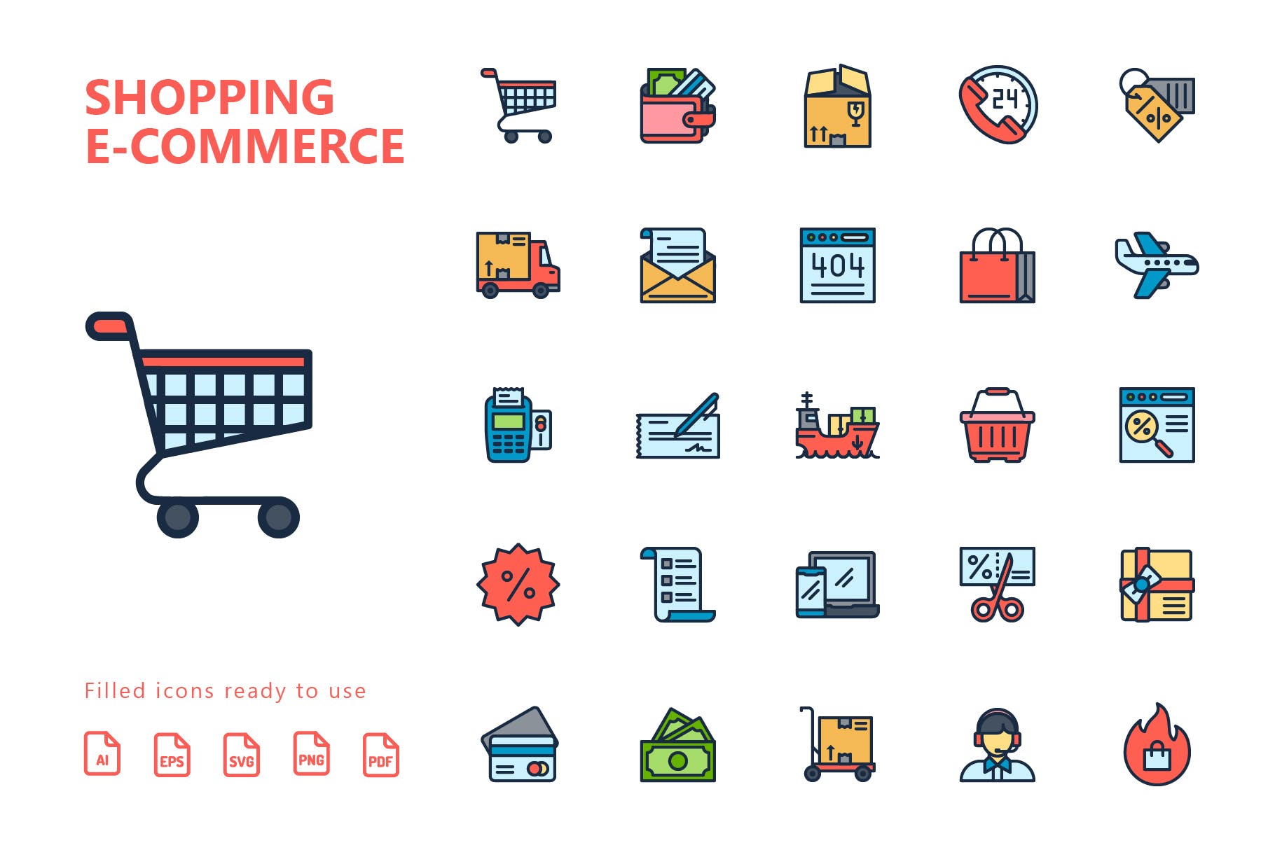 25枚网上购物电子商务矢量填充色亿图网易图库精选图标v1 Shopping E-Commerce Filled Icons插图(1)
