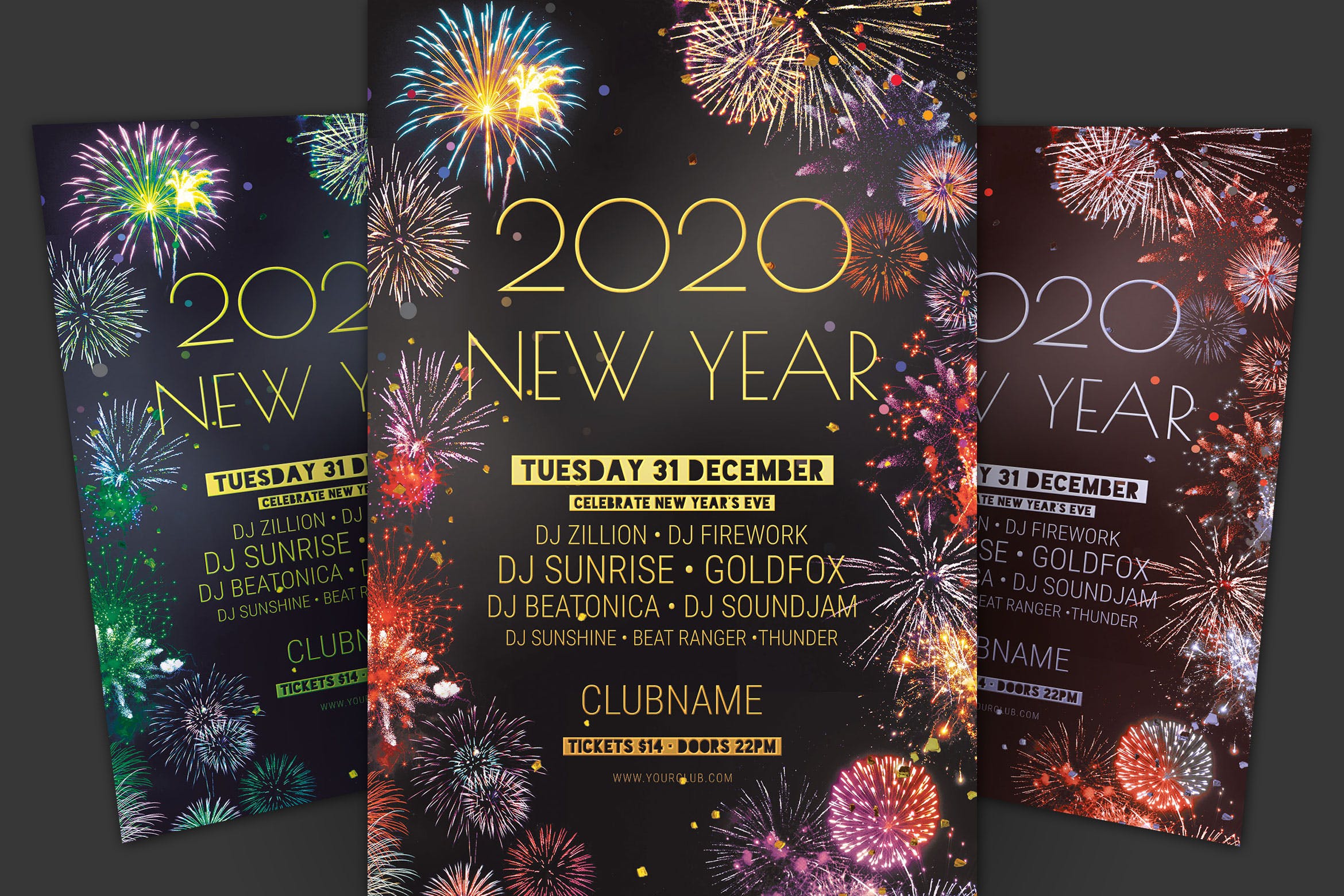新年倒计时2020新年主题烟花晚会活动海报传单素材库精选PSD模板 New Year Flyer插图