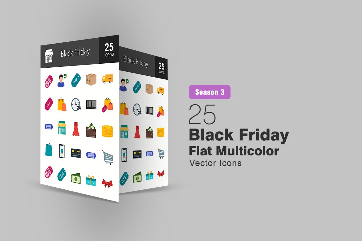 25枚黑色星期五主题扁平设计风格多彩矢量素材库精选图标 25 Black Friday Flat Multicolor Icons插图