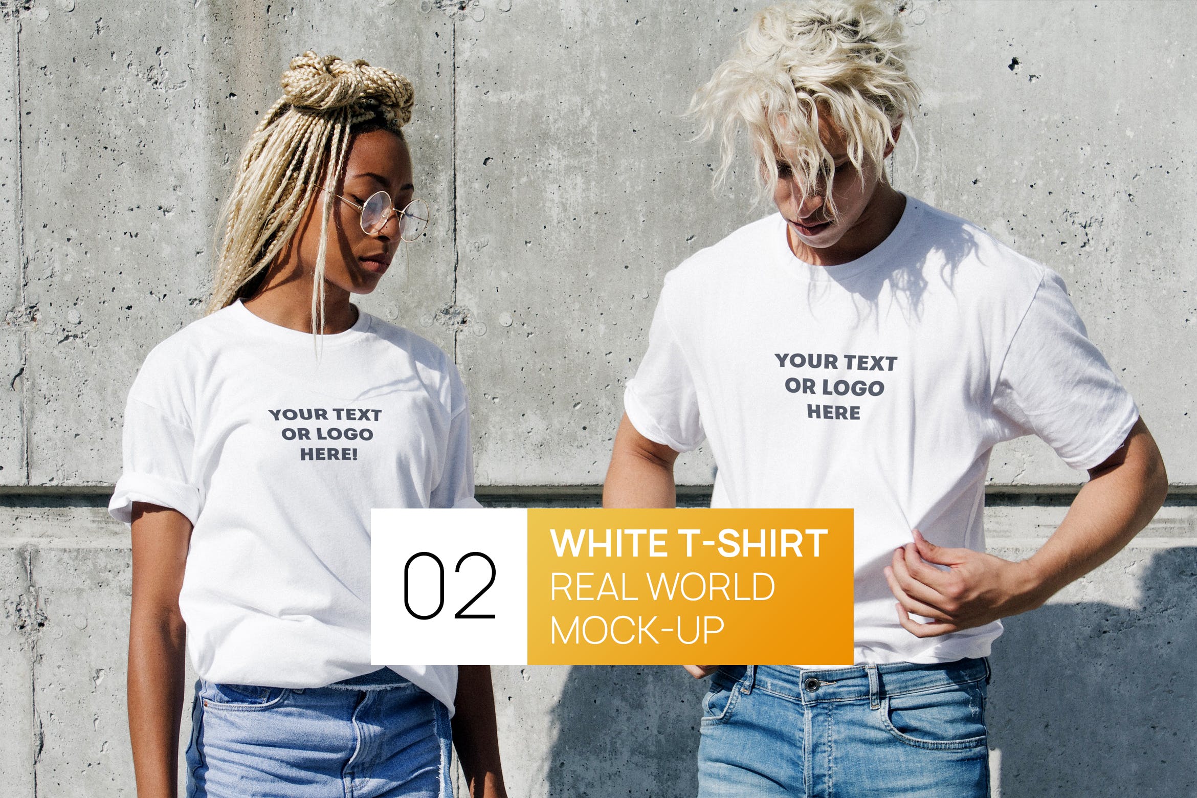 情侣T恤服装设计效果图样机素材库精选 Two Persons White T-Shirt Real World Photo Mock-up插图