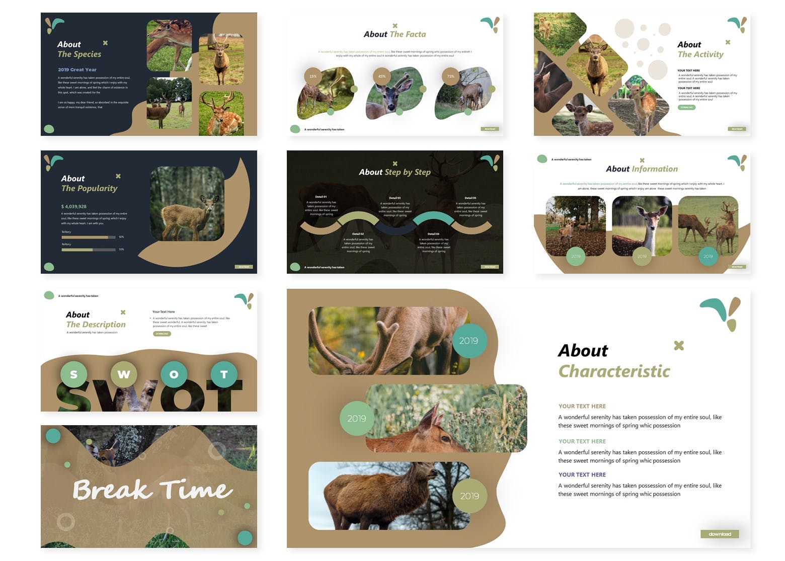 卡通小鹿儿童主题素材库精选谷歌演示模板 Anima Deer | Google Slides Template插图(2)