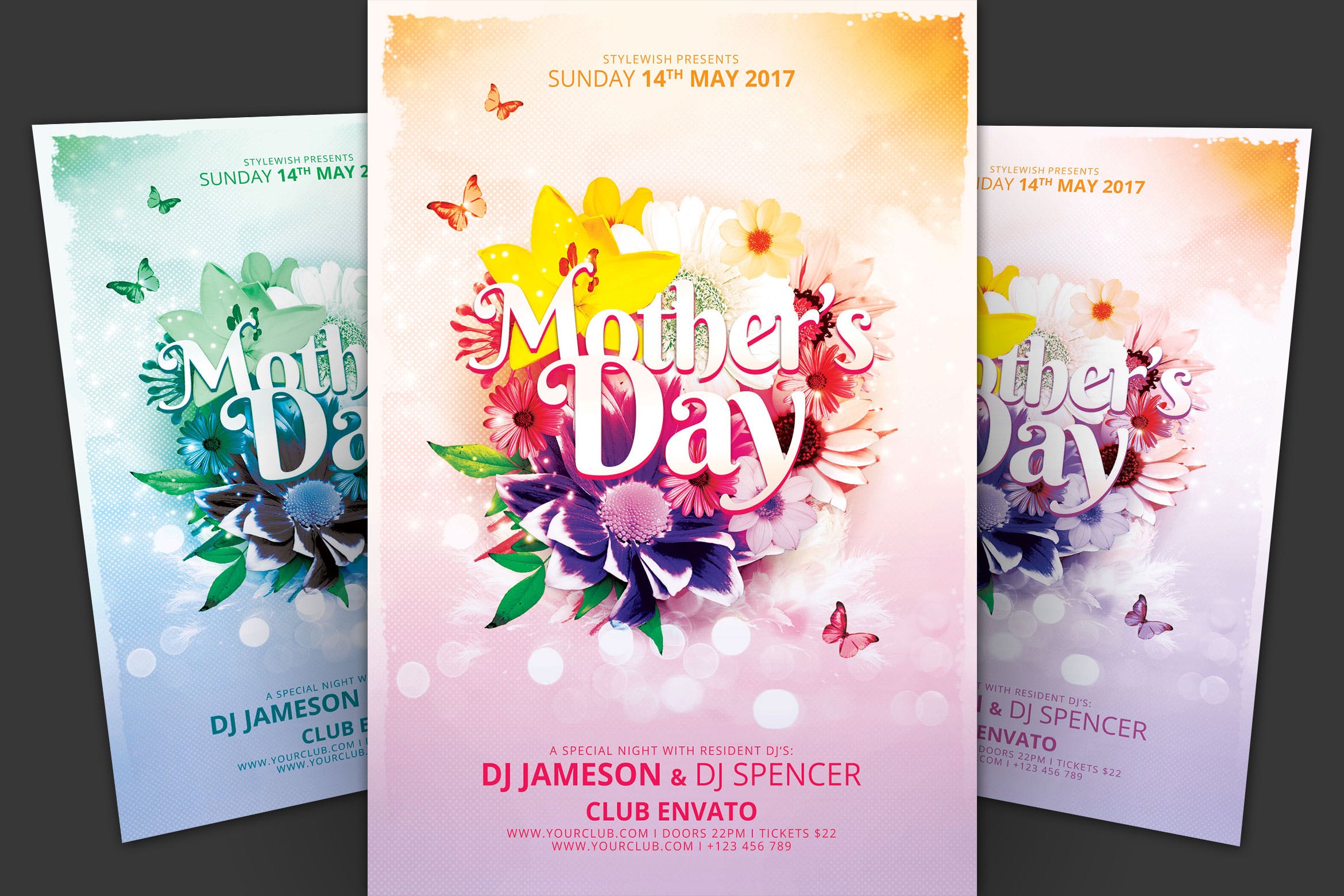 手绘花束图案背景母亲节主题海报传单16设计网精选PSD模板 Mother’s Day Flyer插图