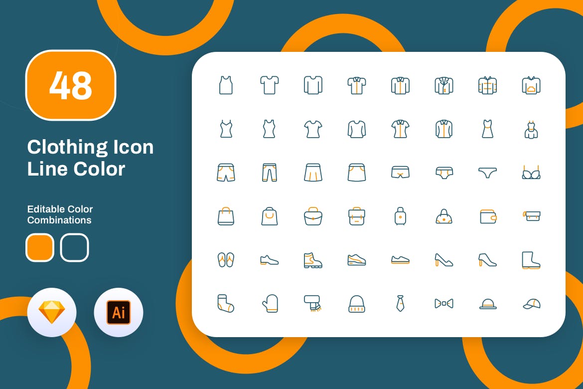 48枚服装主题彩色矢量线性16设计素材网精选图标 Clothing Icon Line Color插图(1)