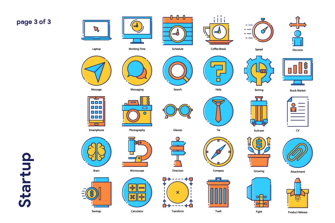 95枚项目启动主题填色线性非凡图库精选图标 Startup Icon Set插图(3)