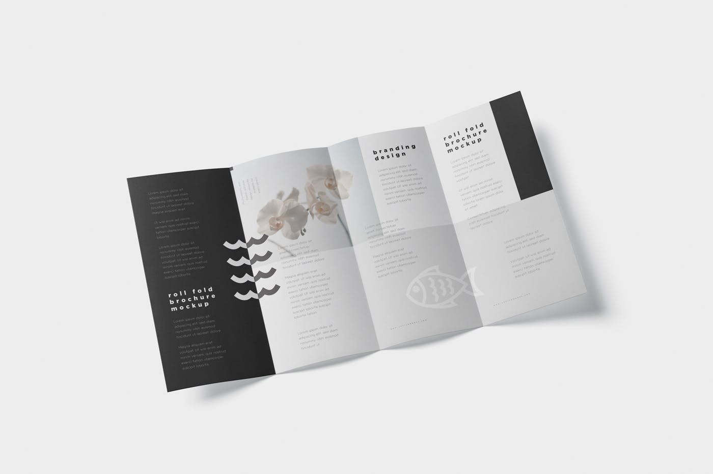 折叠设计风格企业传单/宣传册设计样机16图库精选 Roll-Fold Brochure Mockup – DL DIN Lang Size插图(2)