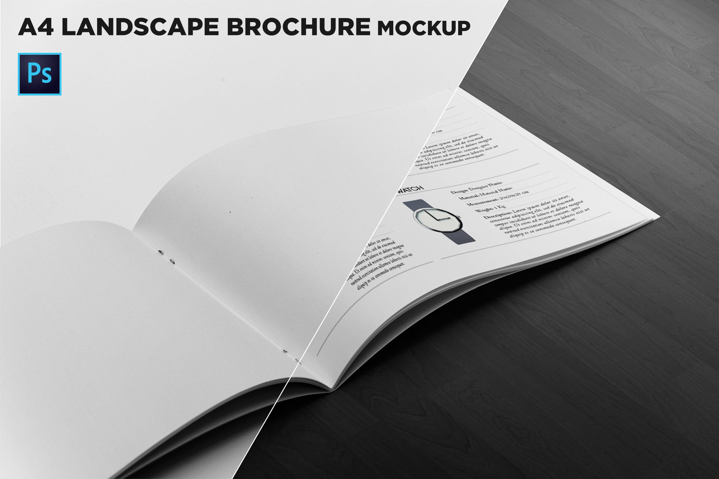 企业画册产品手册右侧特写样机非凡图库精选 Landscape Brochure Mockup Right Closeup插图