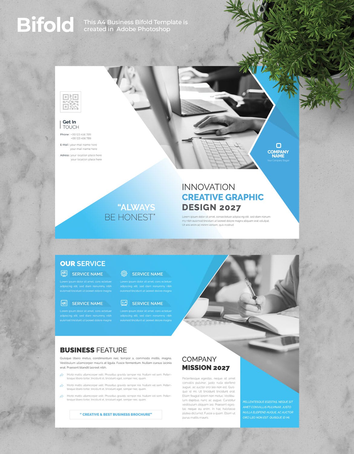 科技公司适用的蓝色企业宣传册设计模板v7 Business Bifold Brochure插图(1)