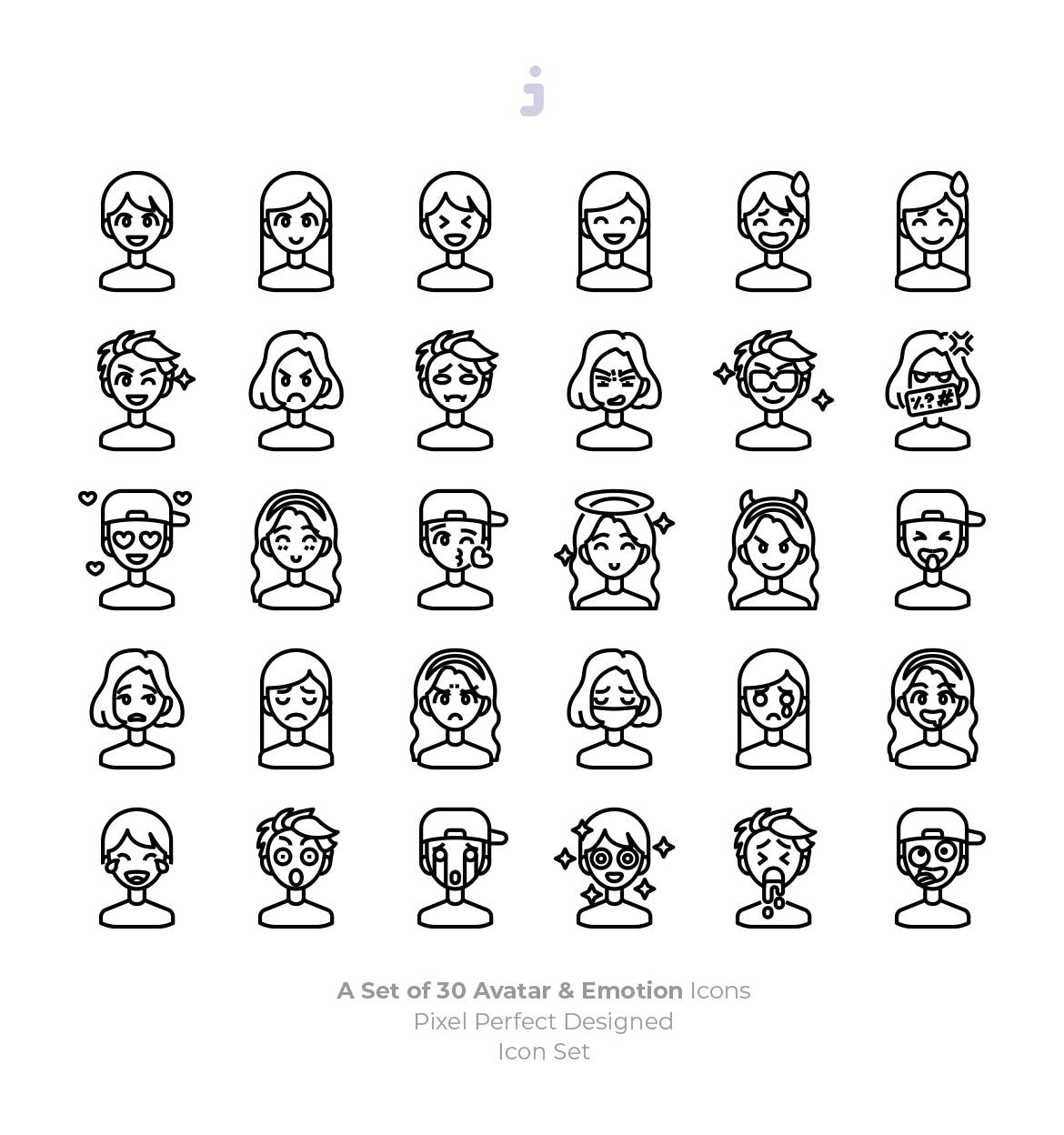 30枚彩色人物头像&表情矢量非凡图库精选图标 30 Avatar and Emotion Icons插图(2)
