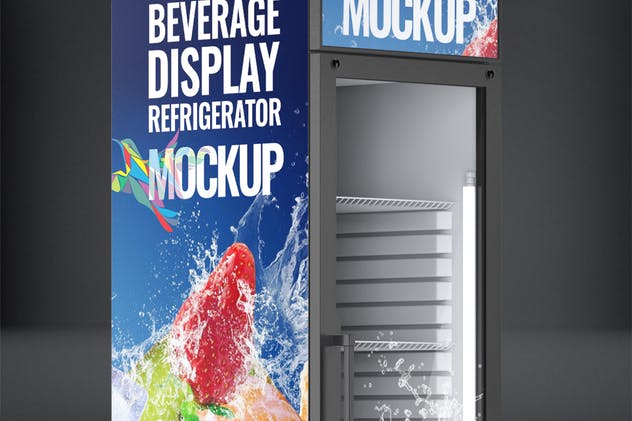 零售柜式冰箱外观广告设计效果图样机非凡图库精选模板 Beverage Display Refrigerator Mock-Up插图(3)