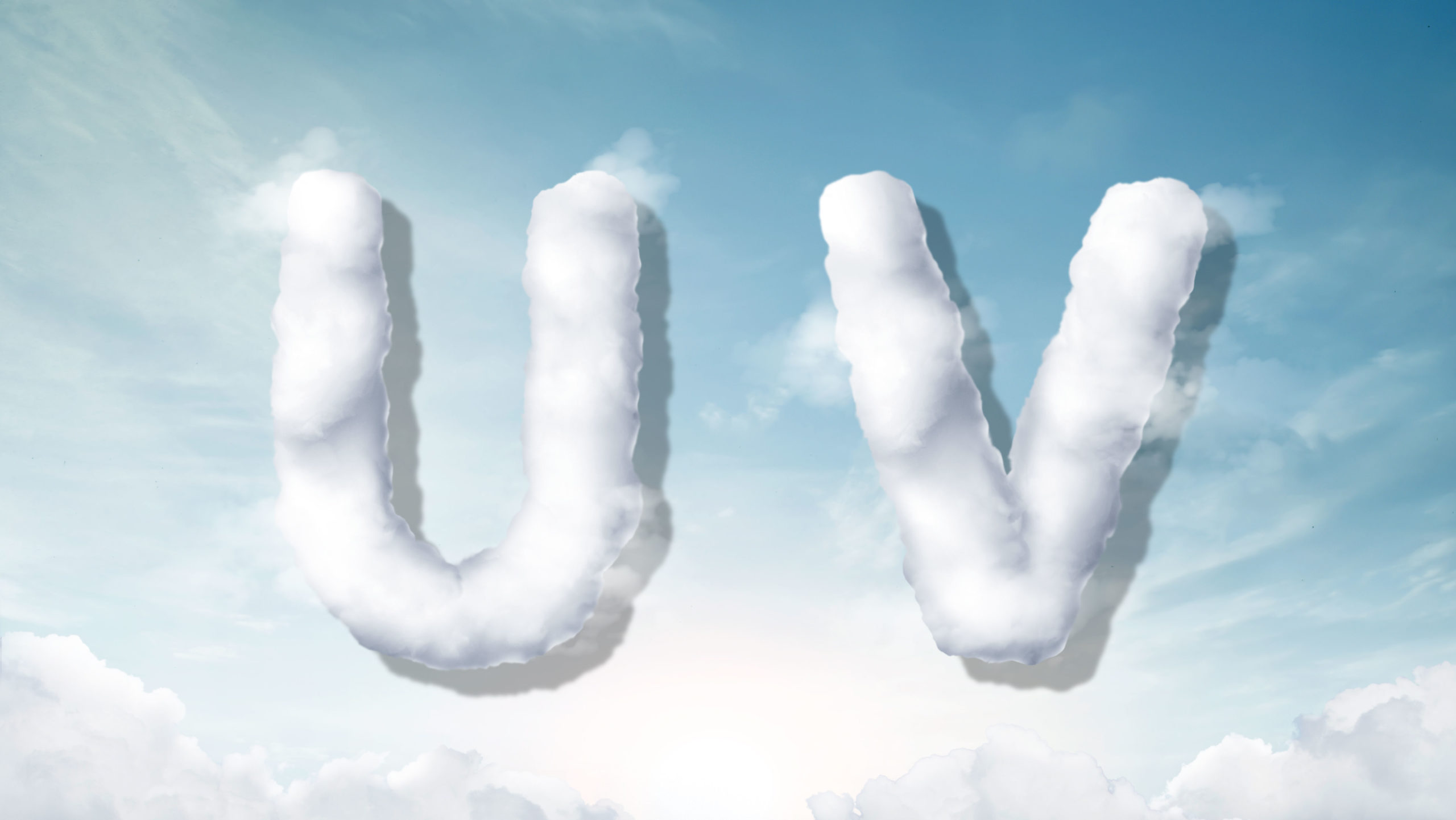 字母“UV”蓝天背景白云英文艺术字体16设计网精选PSD素材插图