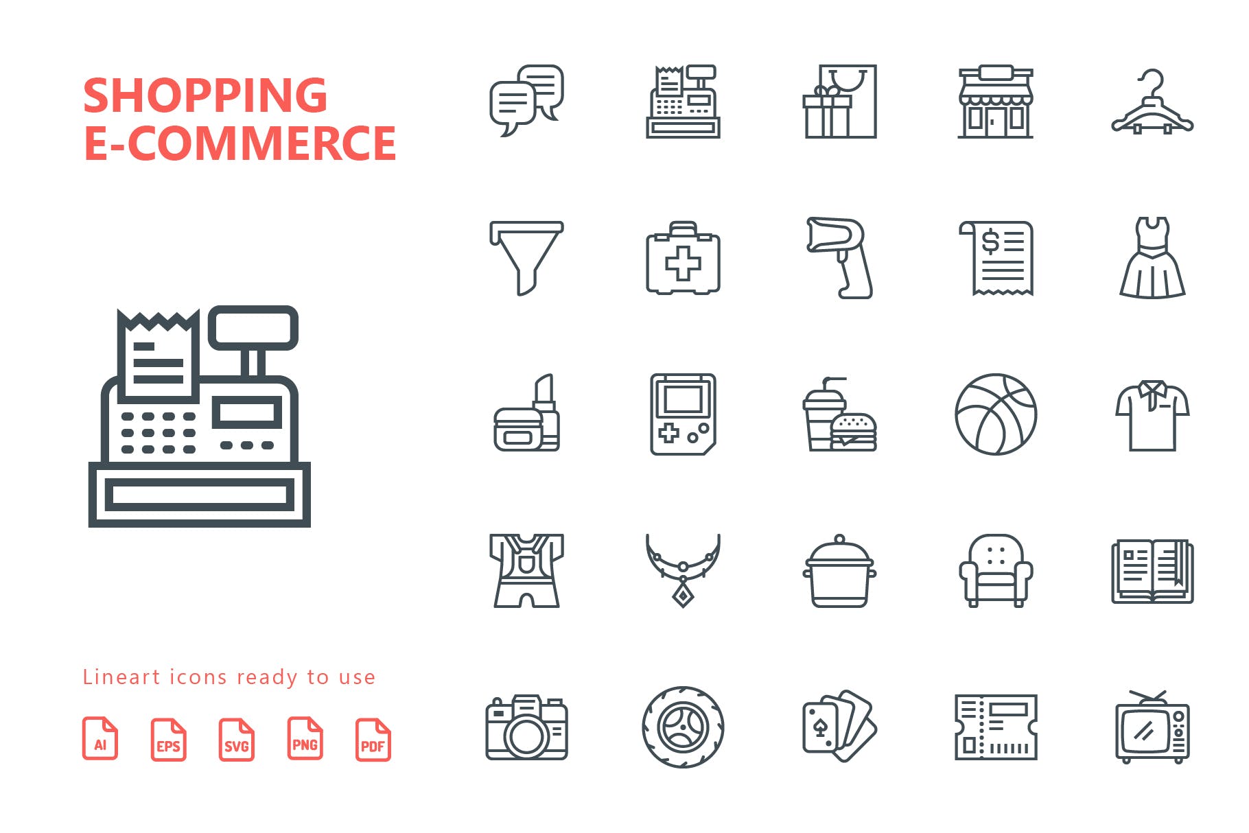 25枚网上购物电子商务矢量线性素材库精选图标v2 Shopping E-Commerce Line Icons插图(1)