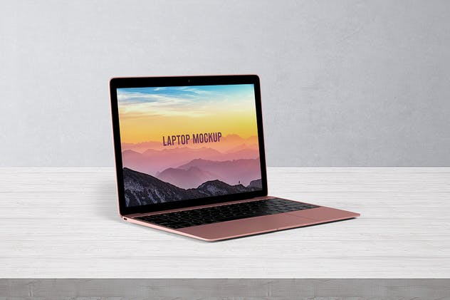 玫瑰金笔记本电脑屏幕预览素材库精选样机模板 14×9 Laptop Screen Mock-Up – Rose Gold插图(1)