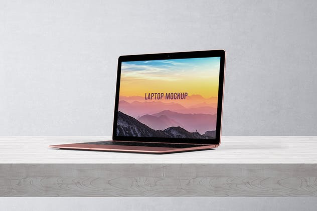 玫瑰金笔记本电脑屏幕预览素材库精选样机模板 14×9 Laptop Screen Mock-Up – Rose Gold插图(4)
