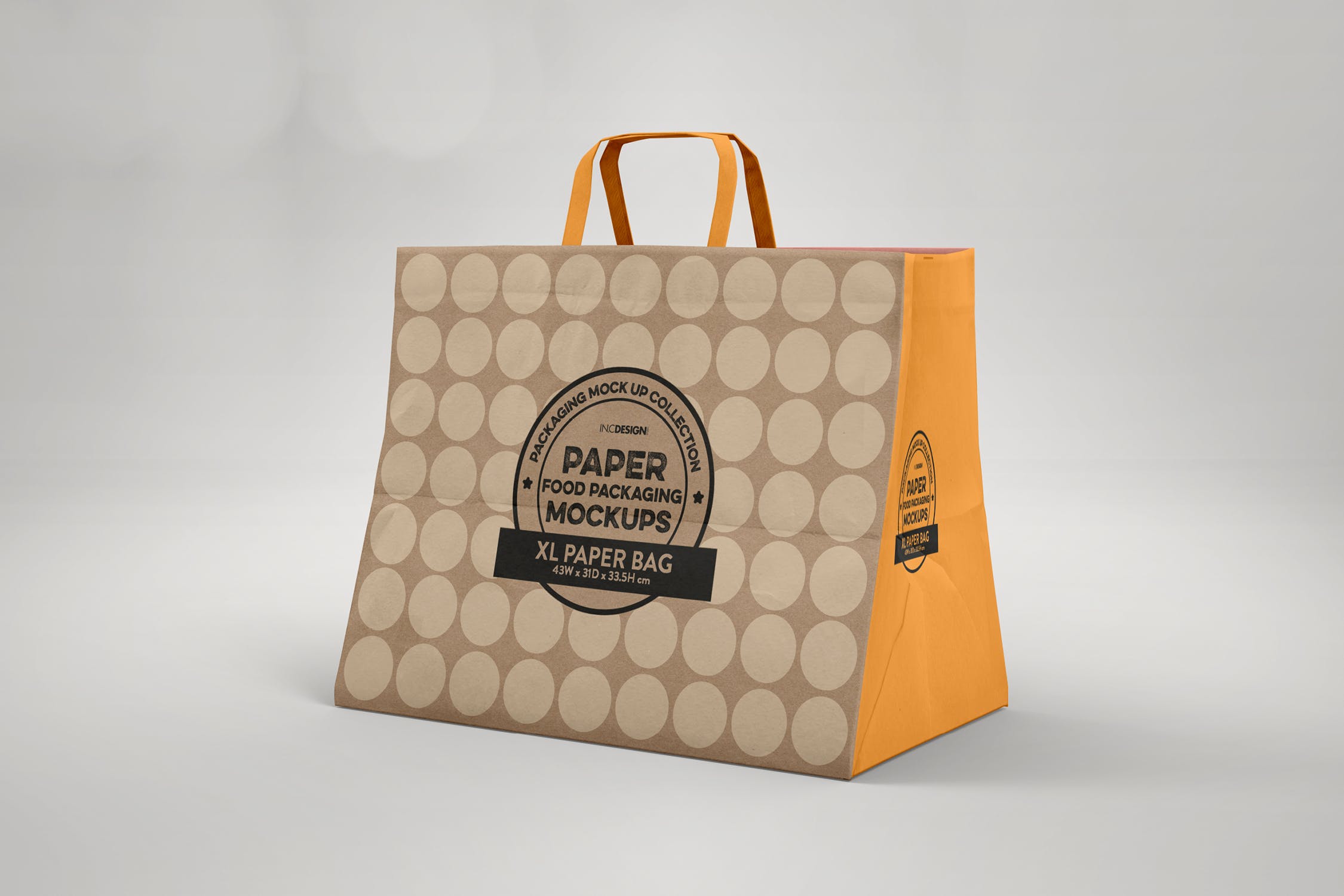 加大型购物纸袋设计图素材库精选模板 XL Paper Bags with Flat Handles Mockup插图(2)