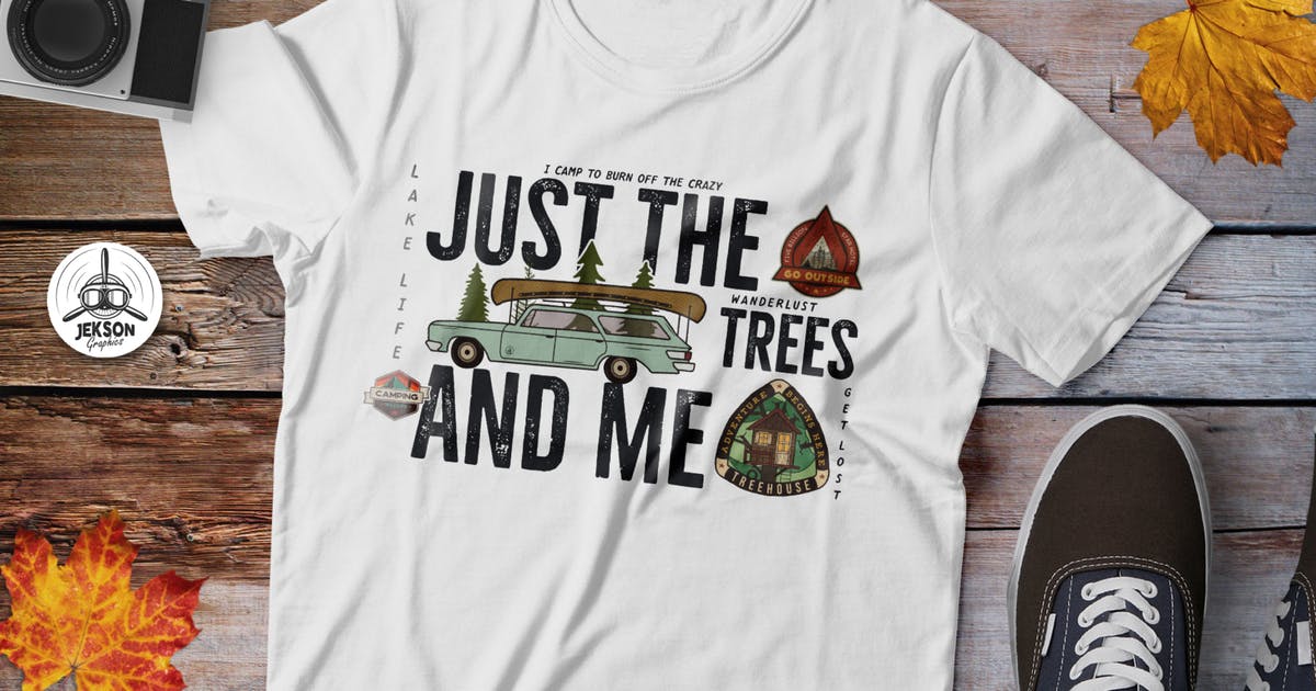 复古风格T恤营地＆森林徽章印花图案矢量插画非凡图库精选 Vintage Camp Badge / Retro Forest Graphic T-Shirt插图
