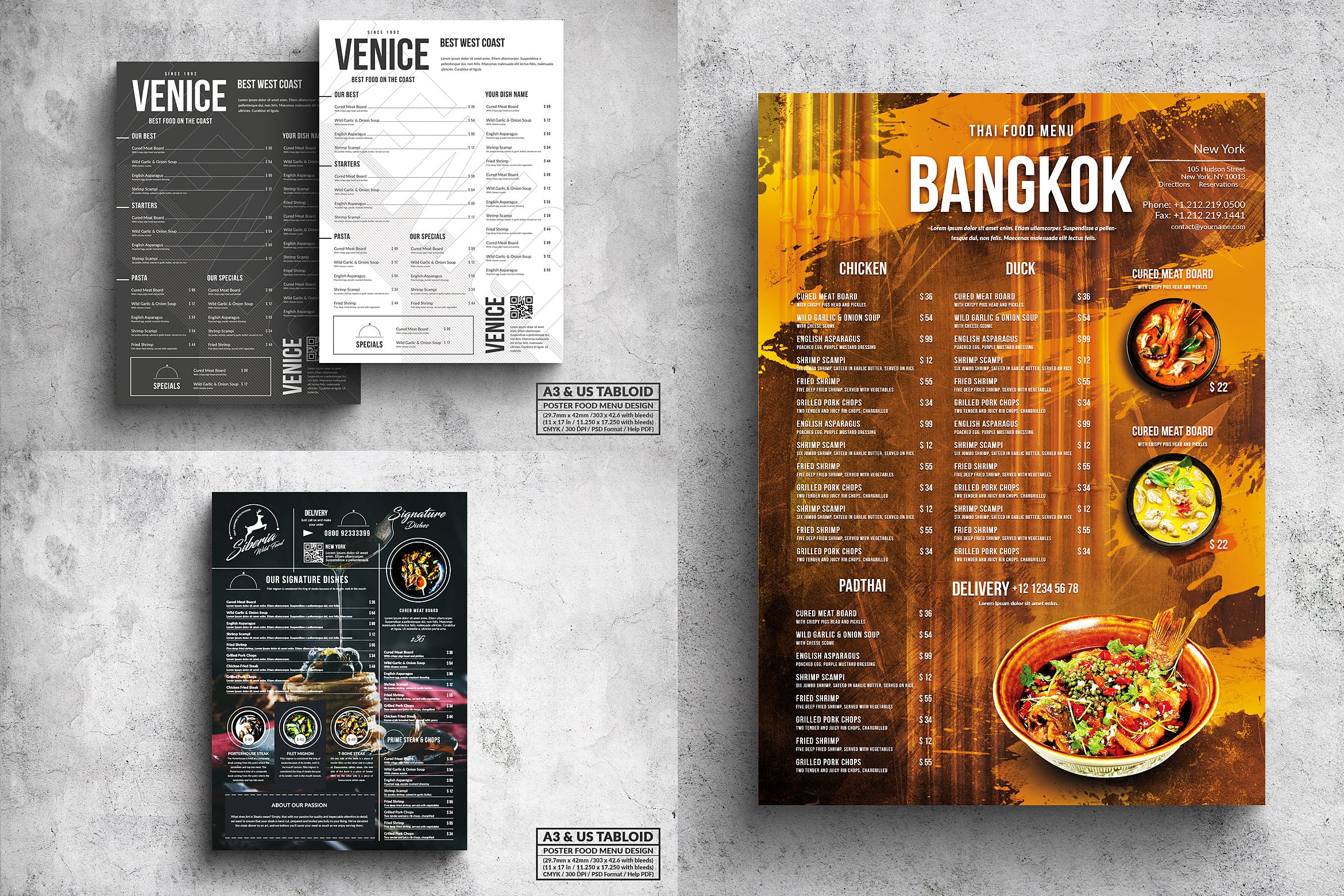 多合一餐馆餐厅菜单海报PSD素材素材库精选模板v2 Poster Food Menu A3 & US Tabloid Bundle插图