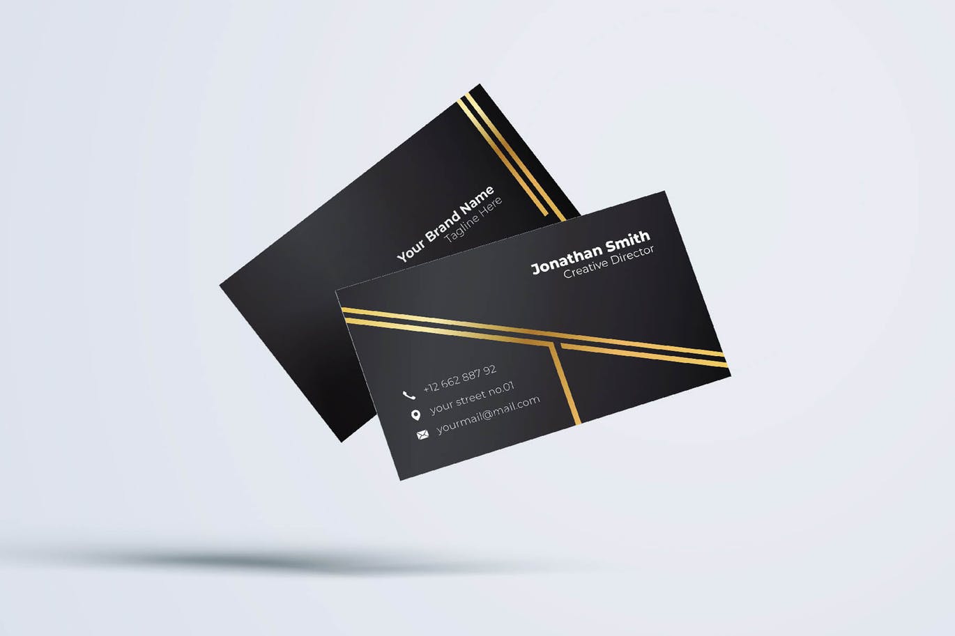 镶金线条酷黑背景企业素材库精选名片模板v8 Business Card Template.v8插图