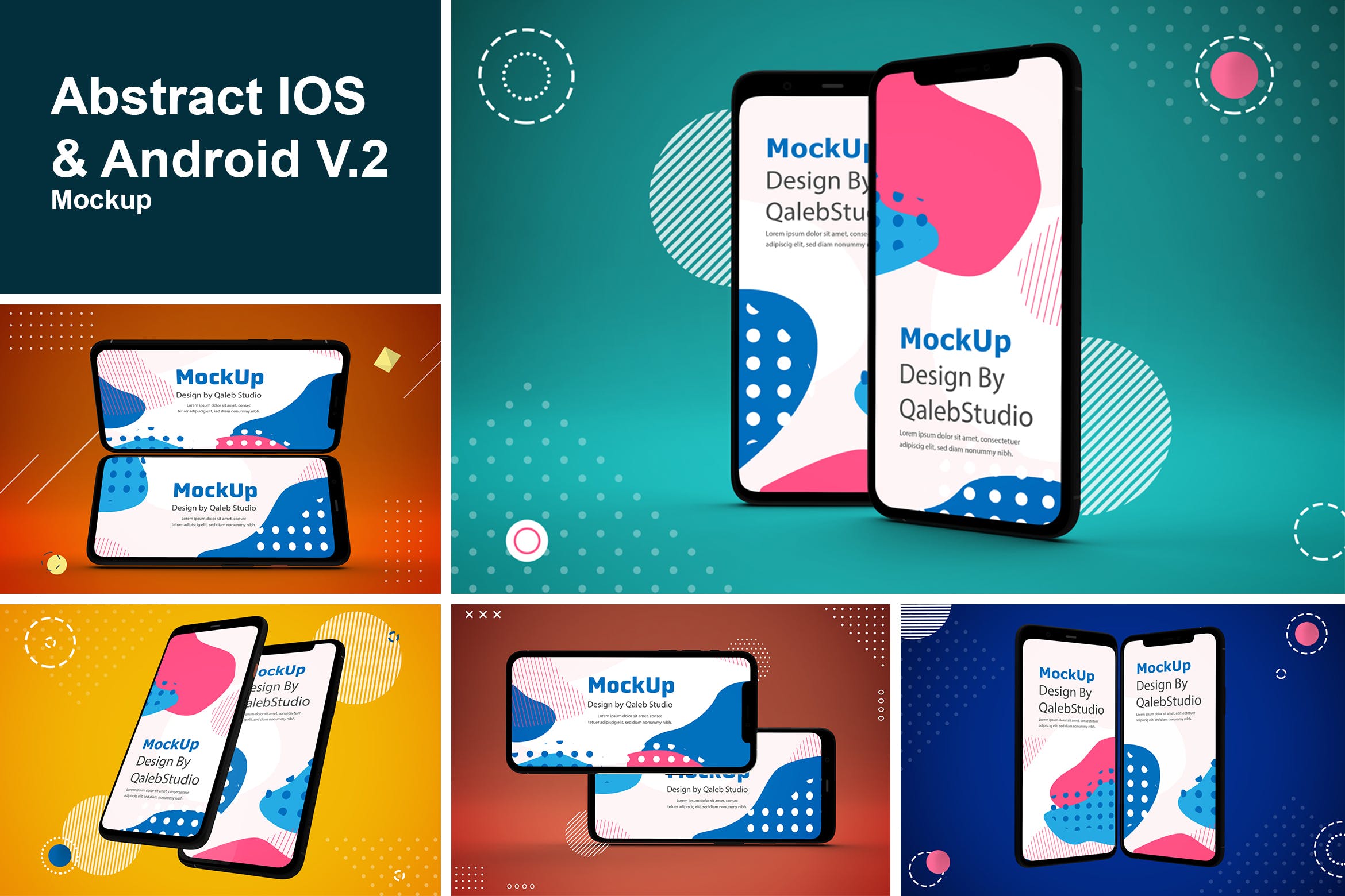 iOS&Android应用UI设计演示素材库精选样机模板 Abstract IOS & Android Mockup V.2插图