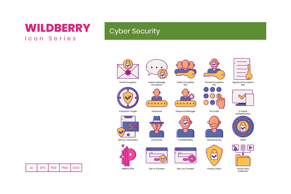 90枚网络和在线安全主题矢量16设计素材网精选图标 Cyber & Online Security Icons插图(1)
