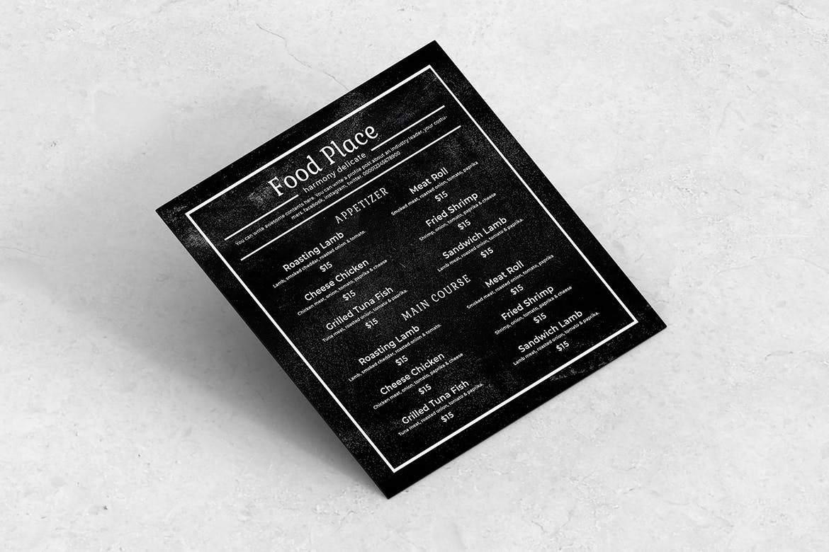 黑板画风格正方形两列式西餐厅素材库精选菜单模板v02 Blackboard Square Food Menu. 02插图(2)