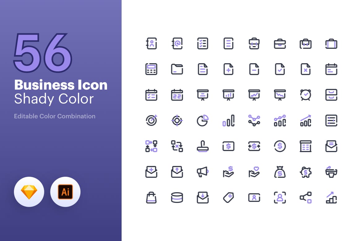 56枚商业主题彩色矢量线性非凡图库精选图标素材包 Business Icon – Line Color插图(1)