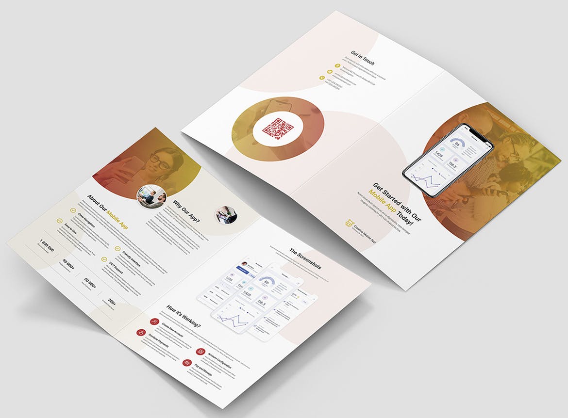 创意APP应用&软件推广介绍折页宣传单设计模板 Creative App – Brochures Bundle Print Templates插图(4)