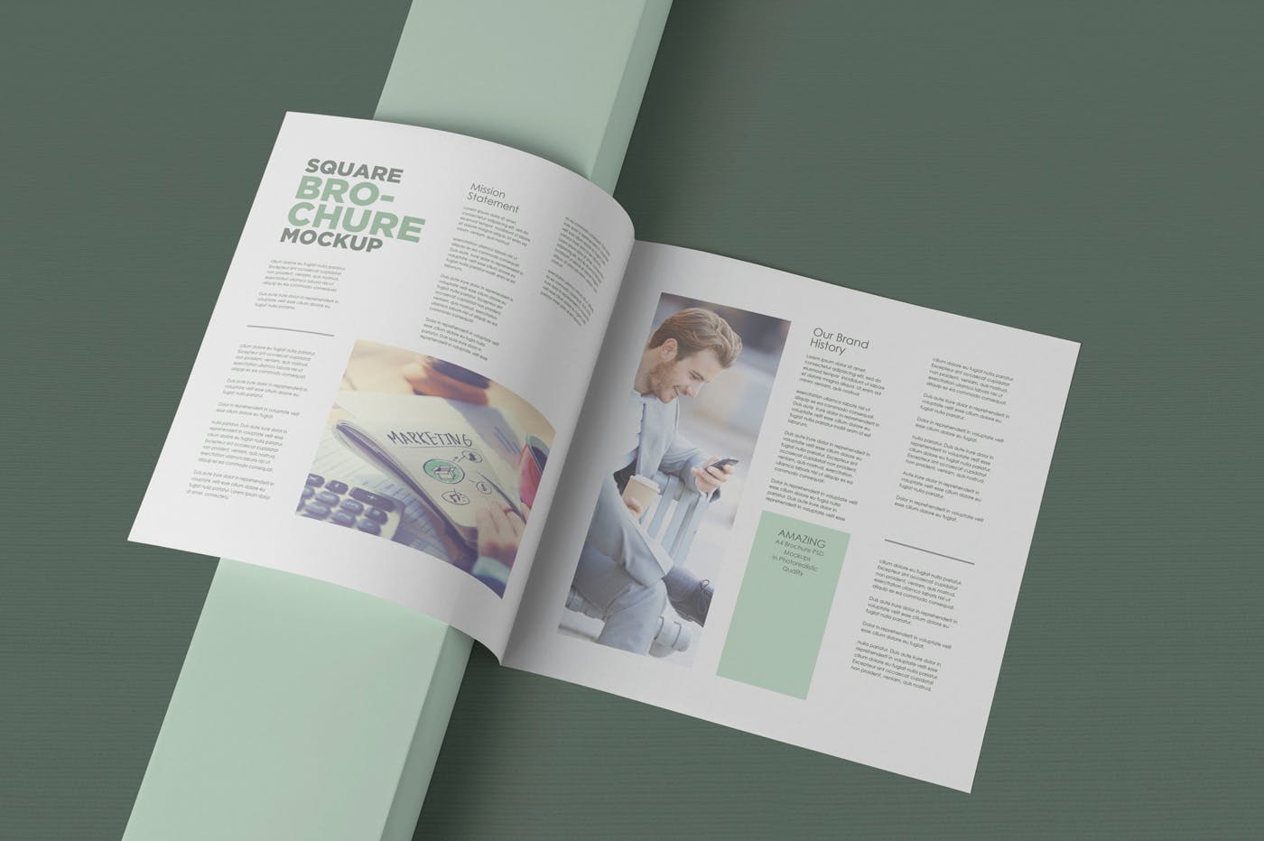 方形对折页宣传手册设计效果图样机普贤居精选 Square Bifold Brochure Mockups插图(2)